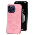 Pink phone case with ornate butterfly pattern and dual camera cutouts