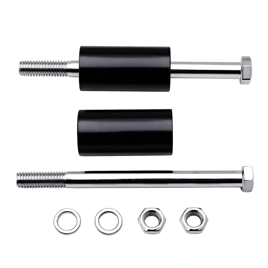 Black handlebar riser extension kit showing two sleeves on bolts with washers and nuts.