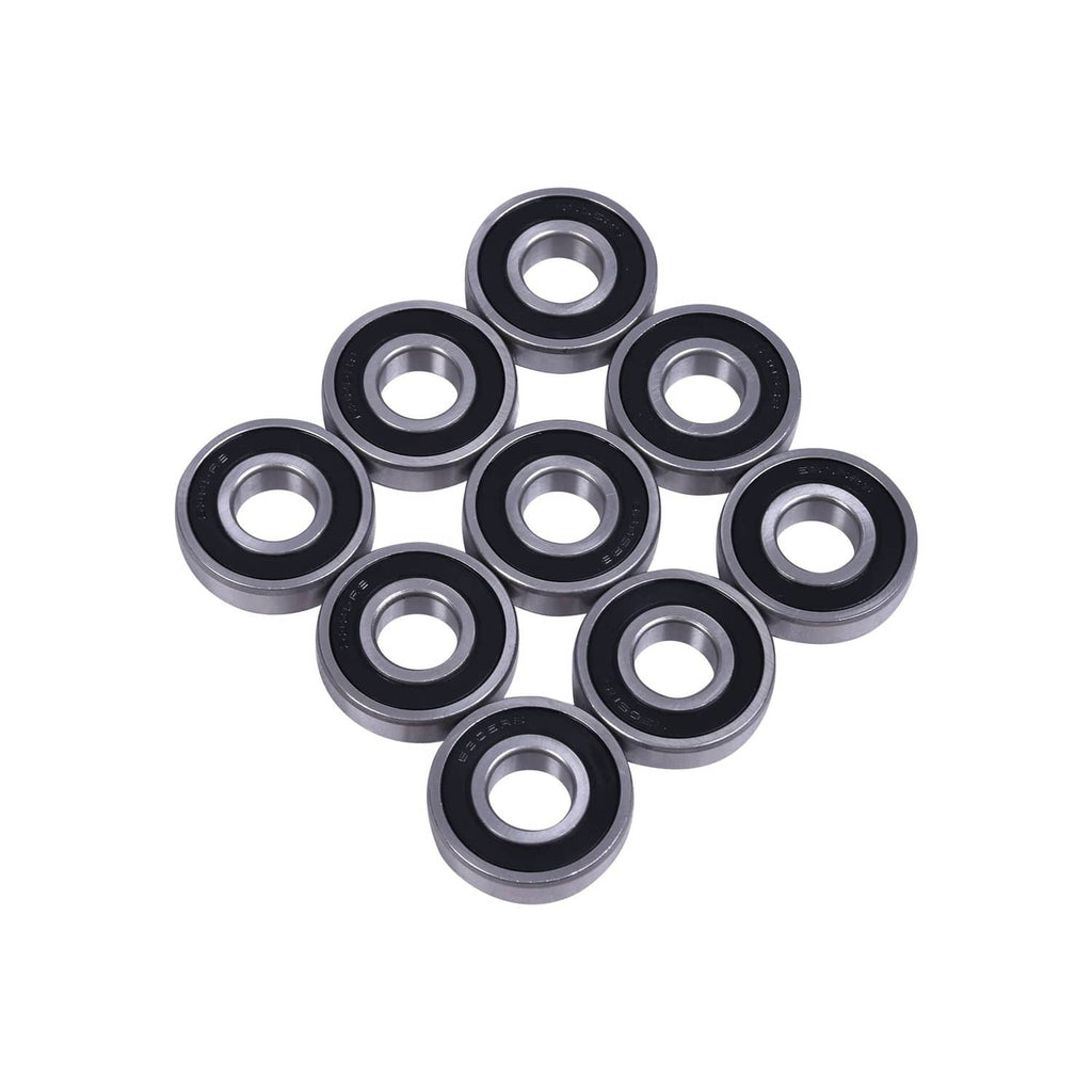 Set of deep groove ball bearings with black rubber seals, 10-pack