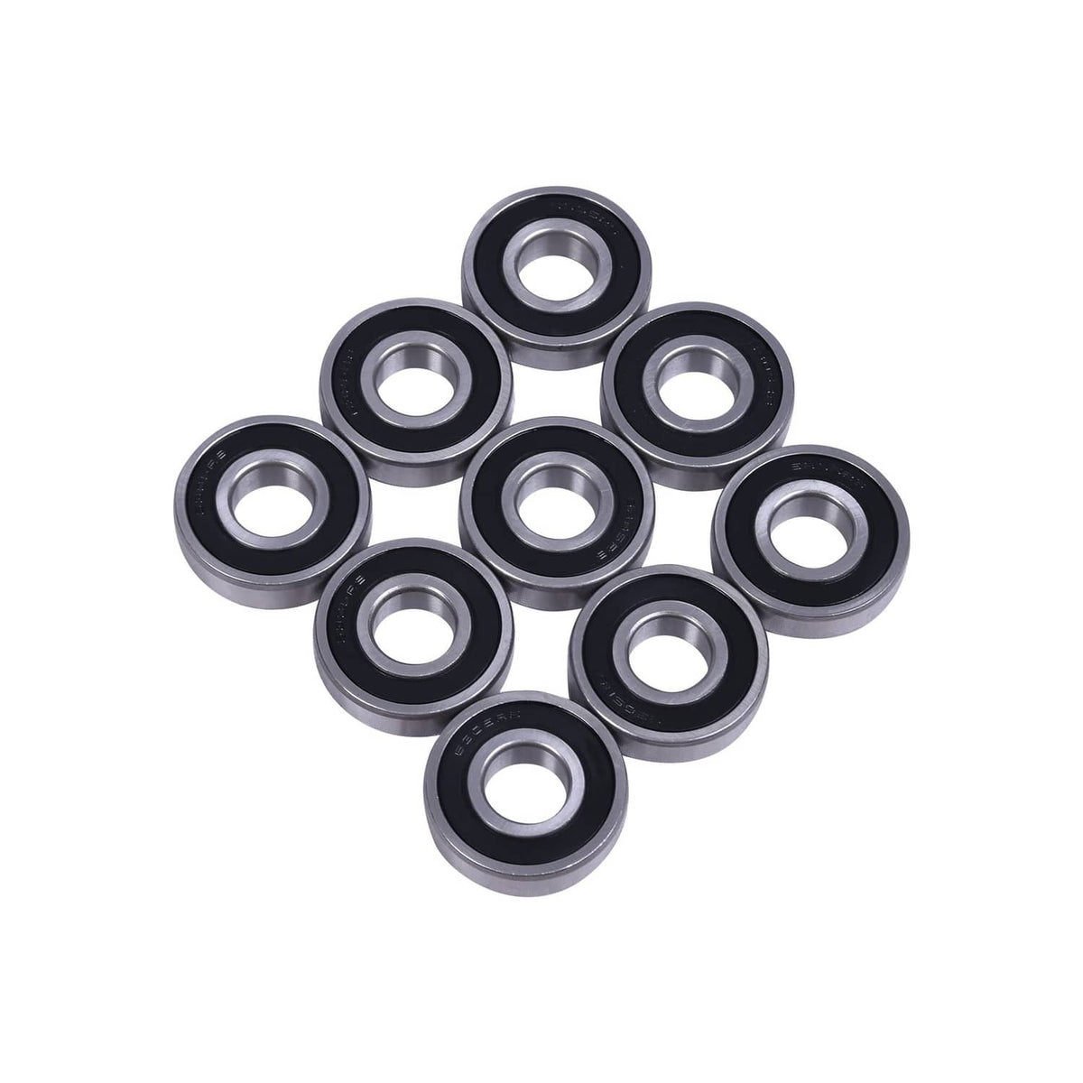 Set of deep groove ball bearings with black rubber seals, 10-pack
