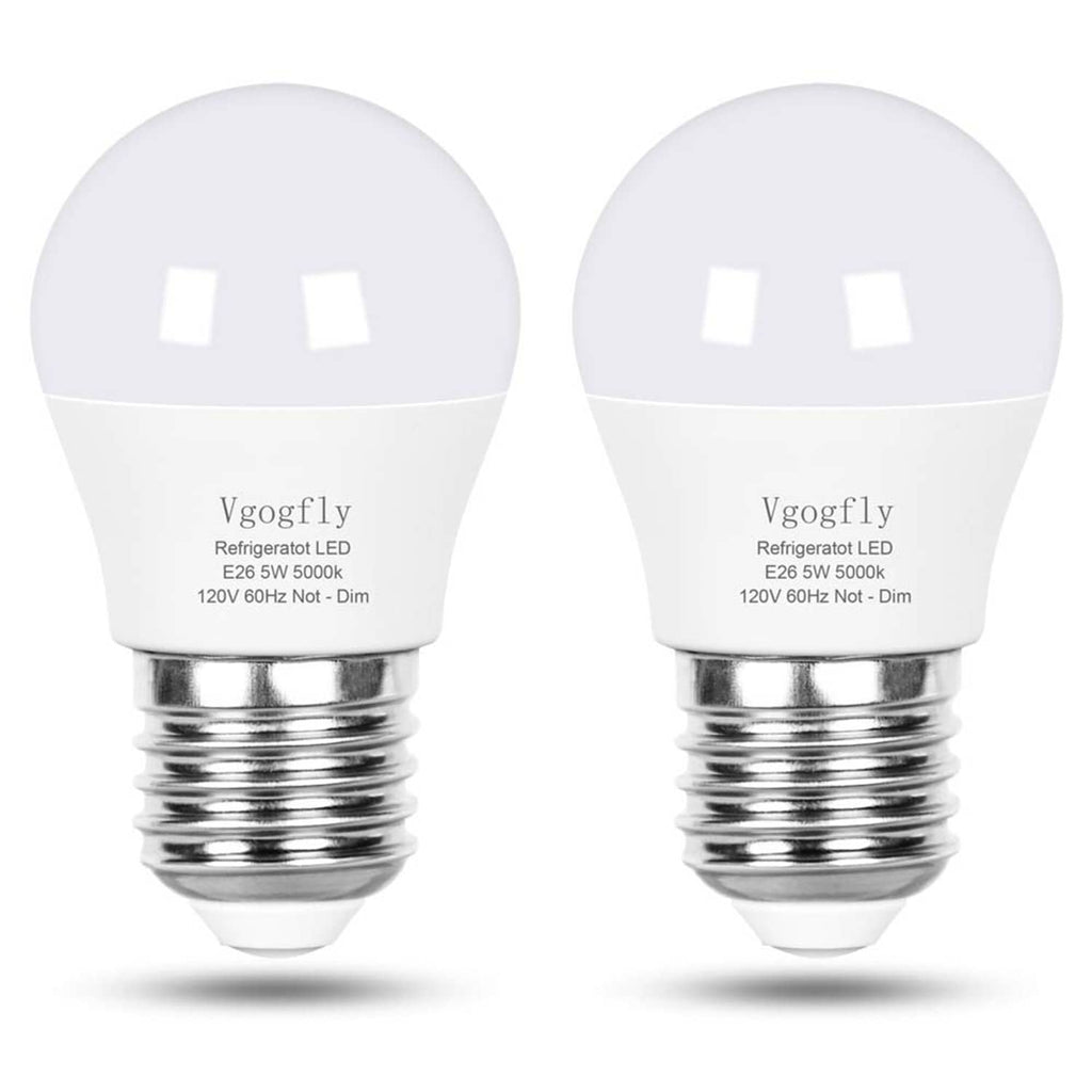 Vgogfly LED refrigerator light bulb, A15 shape, frosted globe, chrome base, pair