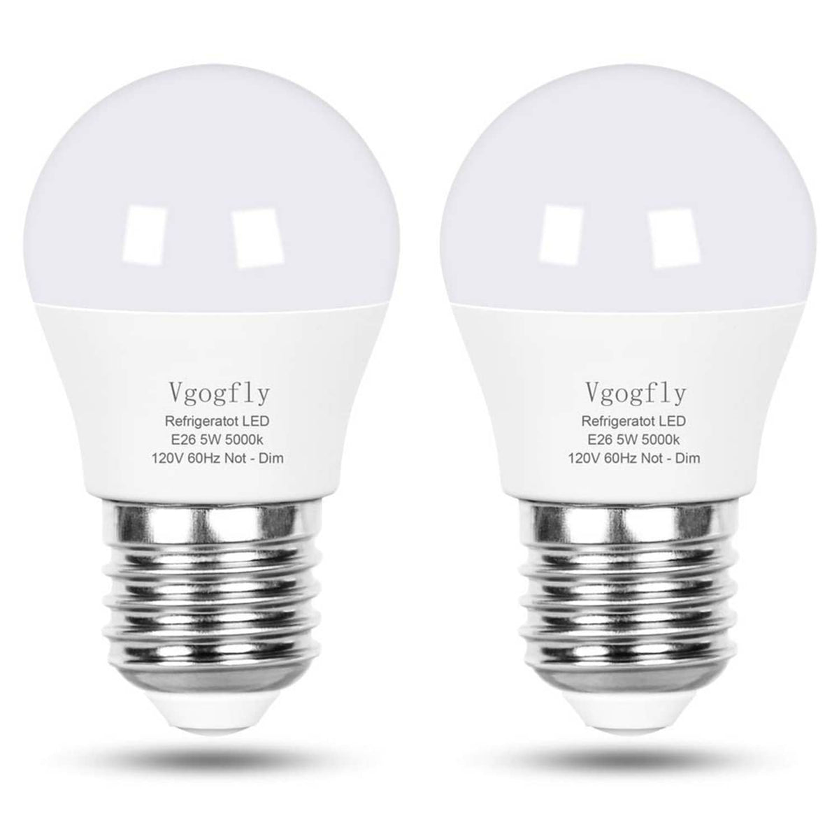 Vgogfly LED refrigerator light bulb, A15 shape, frosted globe, chrome base, pair