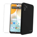 Black phone case with clear screen protector fitted on a smartphone front and back