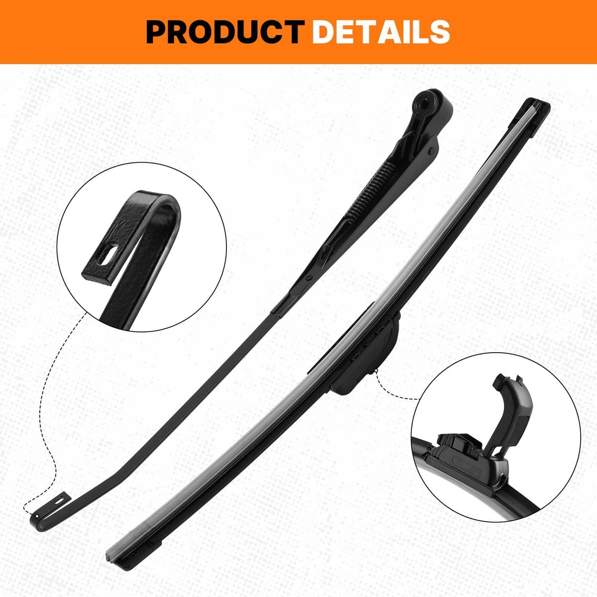 Windshield wiper arms with hinge mounts for motor kit