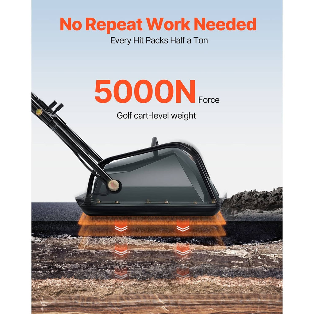 Uimoso electric plate compactor with vibration base engaged, dark gray and black