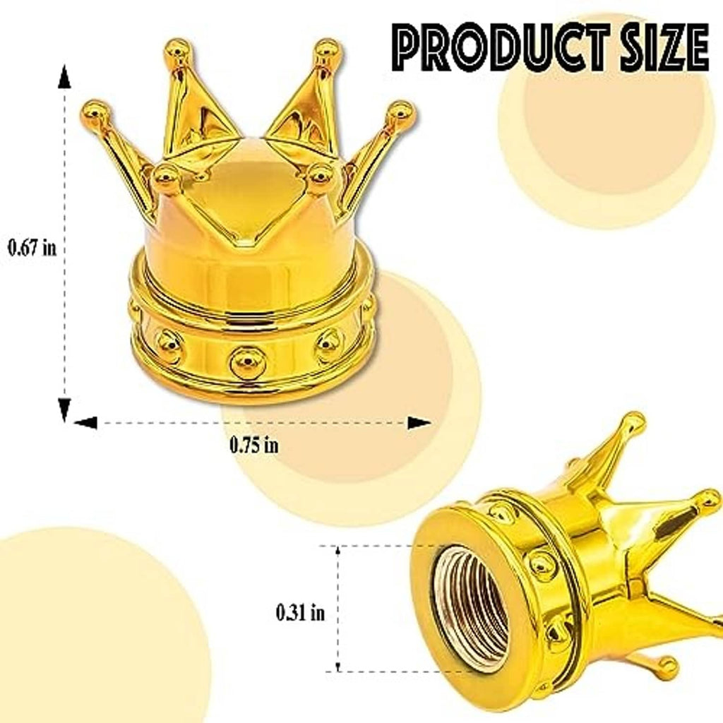 Gold crown tire valve stem cap with threaded valve opening and surrounding rubber ring
