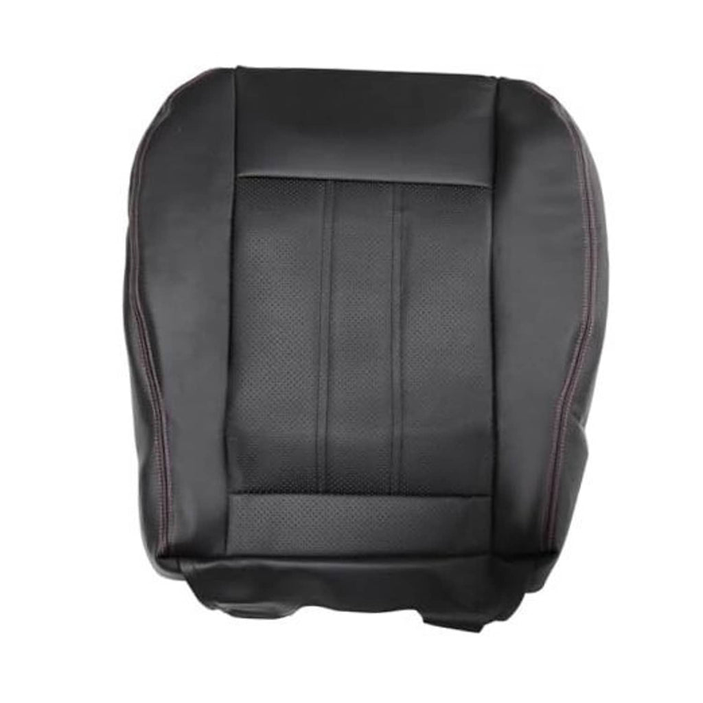 Black perforated seat cover replacement with vertical panel stitching and padded backrest.