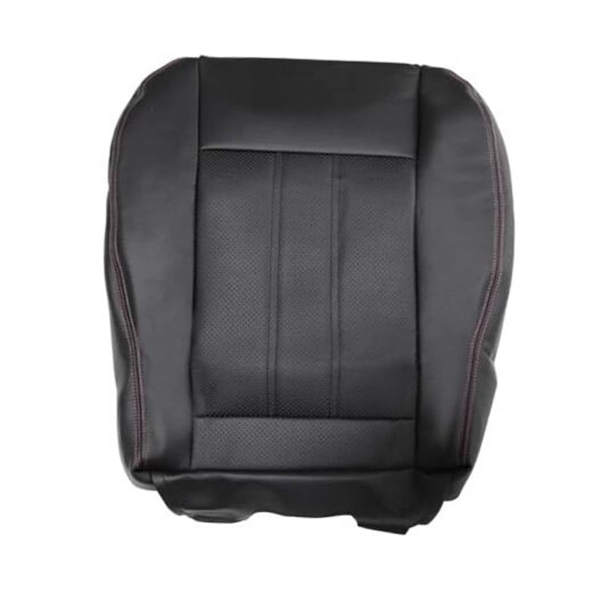 Black perforated seat cover replacement with vertical panel stitching and padded backrest.