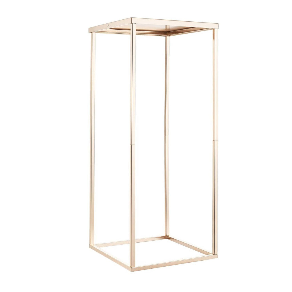 Decorative wooden flower stand with open frame, top shelf, and corner posts
