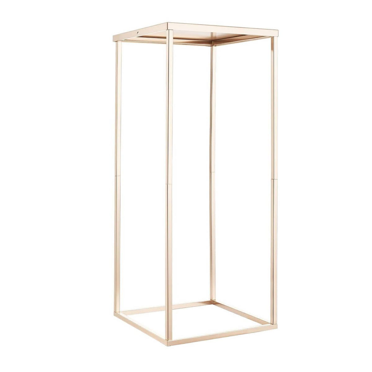 Decorative wooden flower stand with open frame, top shelf, and corner posts