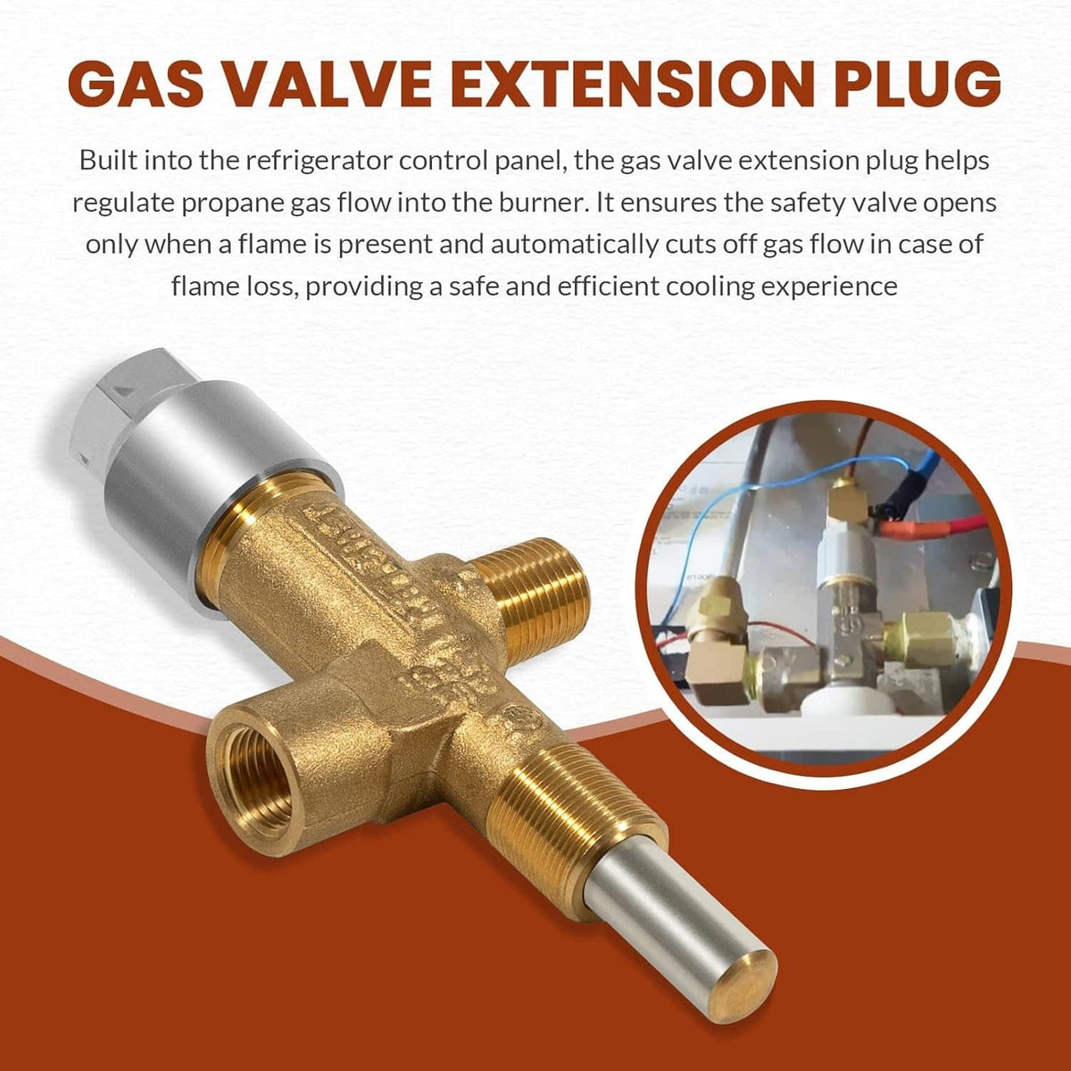 Gas valve extension plug brass fitting with silver tube end and threaded ports