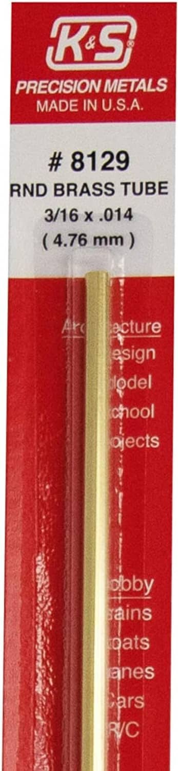 K&S Precision Metals brass tube #8129, 3/16 in OD, 0.014 in wall, 12 in