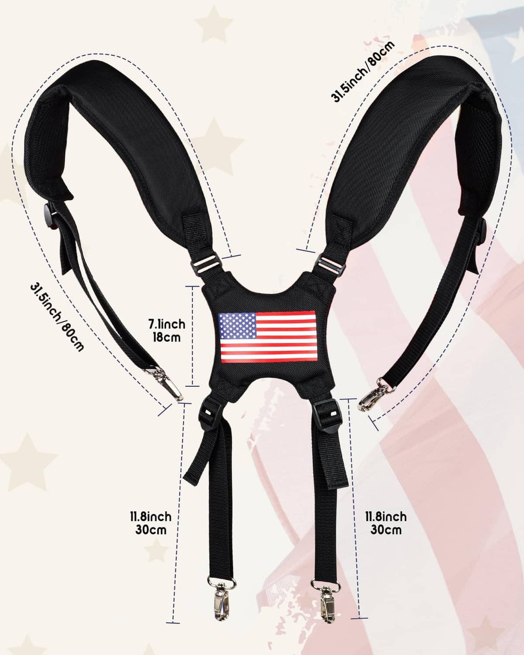 RivetOak BIG TEETH Golf Bag Strap,Adjustable Padded Strap Adjustable, Us Flag