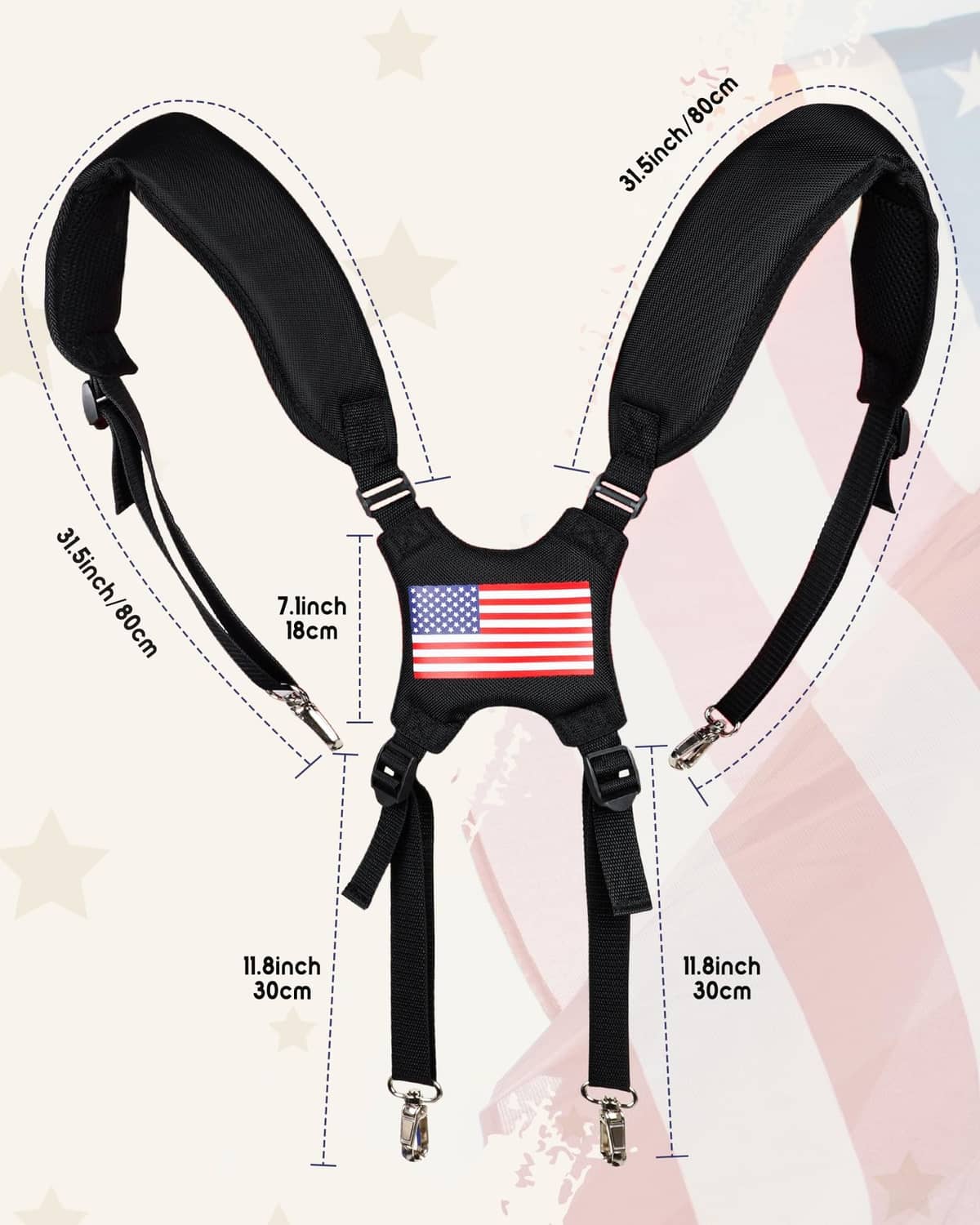 RivetOak BIG TEETH Golf Bag Strap,Adjustable Padded Strap Adjustable, Us Flag