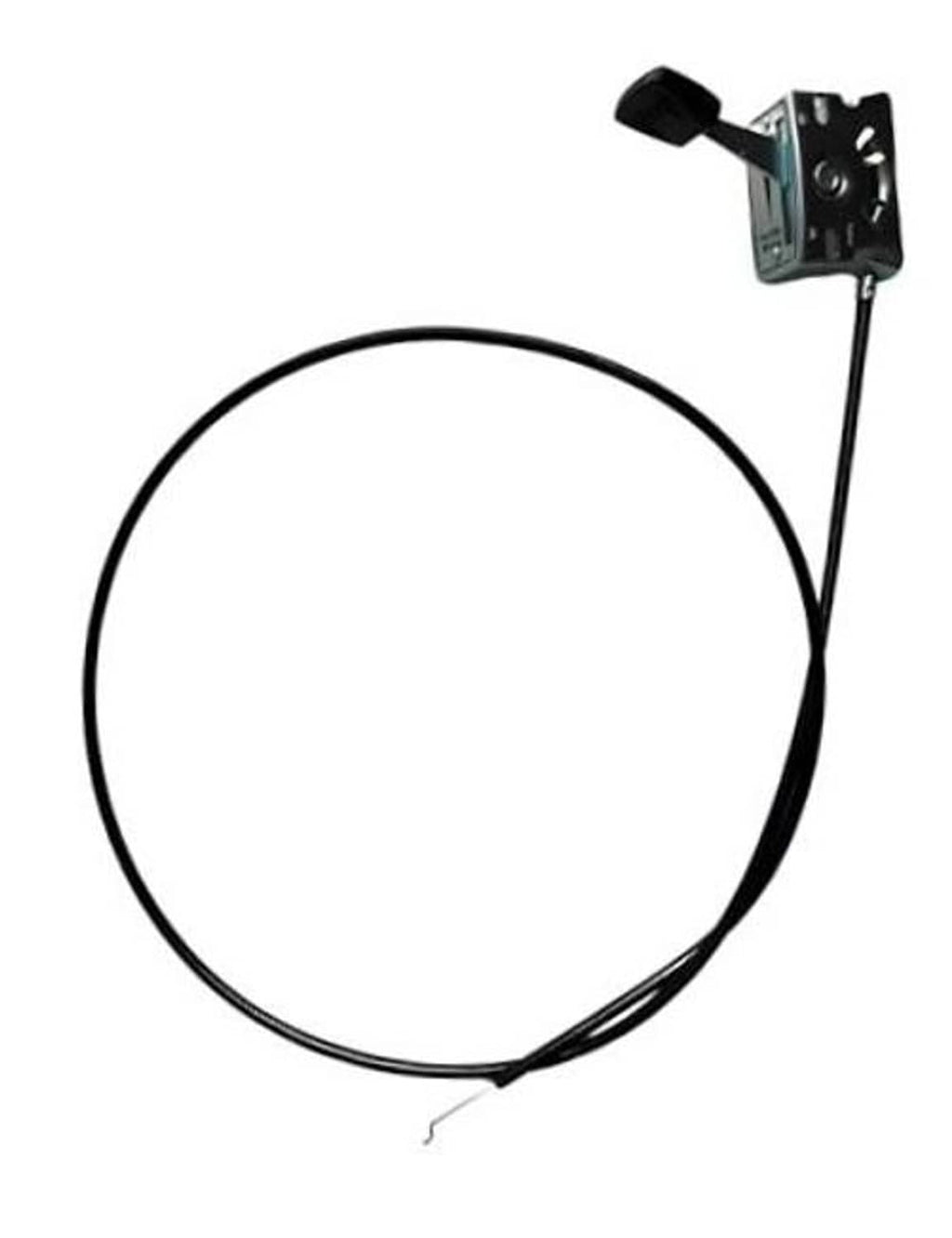 Universal lawnmower throttle cable with black outer wire and mounting bracket