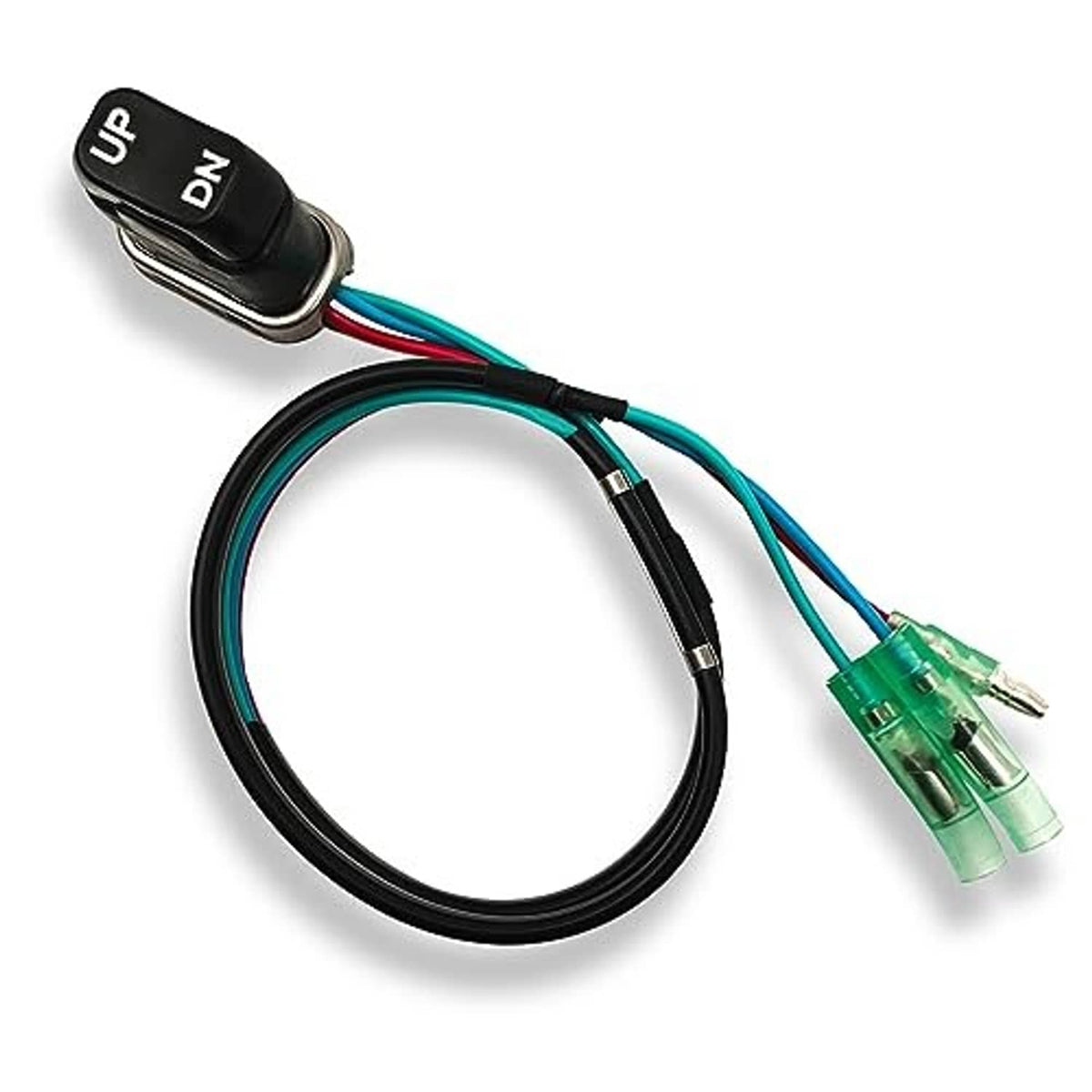 Trim tilt switch with UP/DN rocker and attached wire harness, green plug end