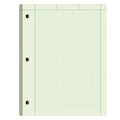 Green engineering graph paper sheet with fine grid lines and perforated corner holes