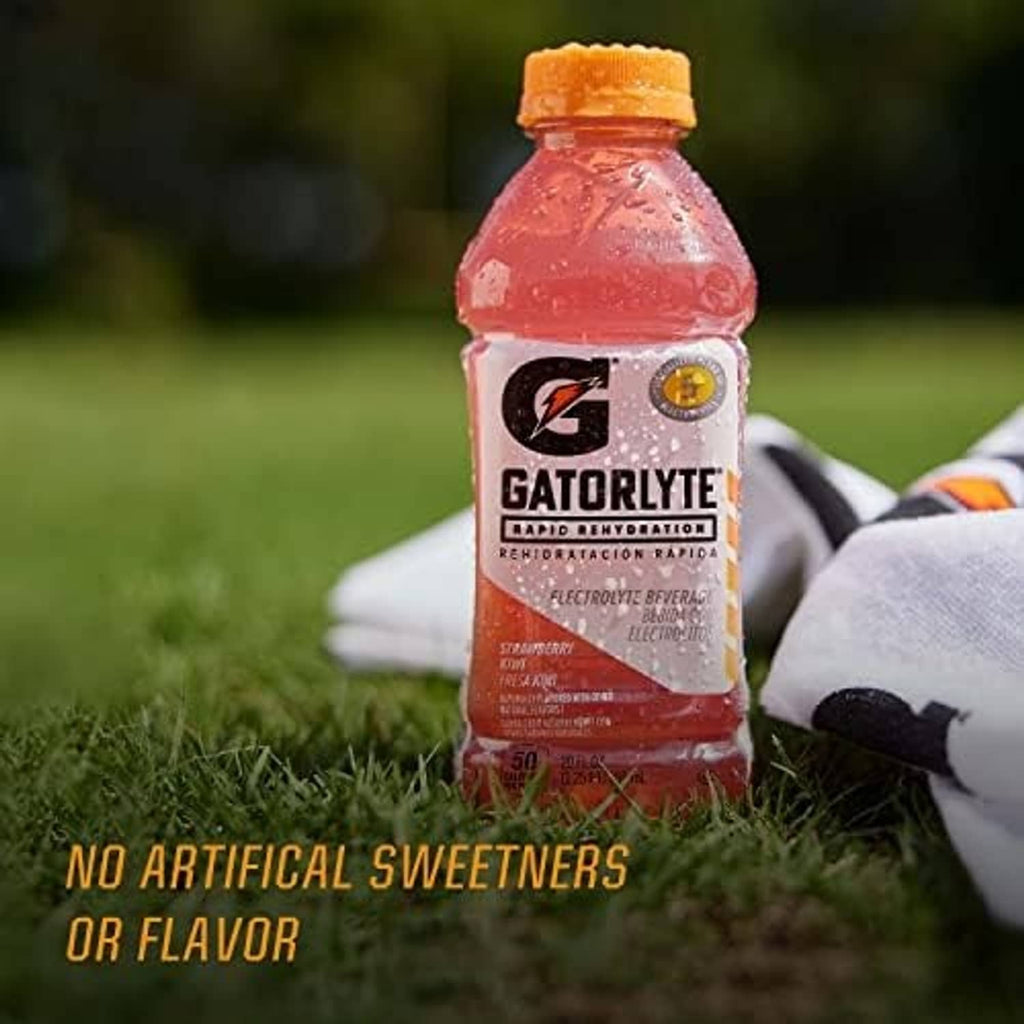 Gatorlyte Cherry Lime electrolyte drink bottle with red liquid, orange cap