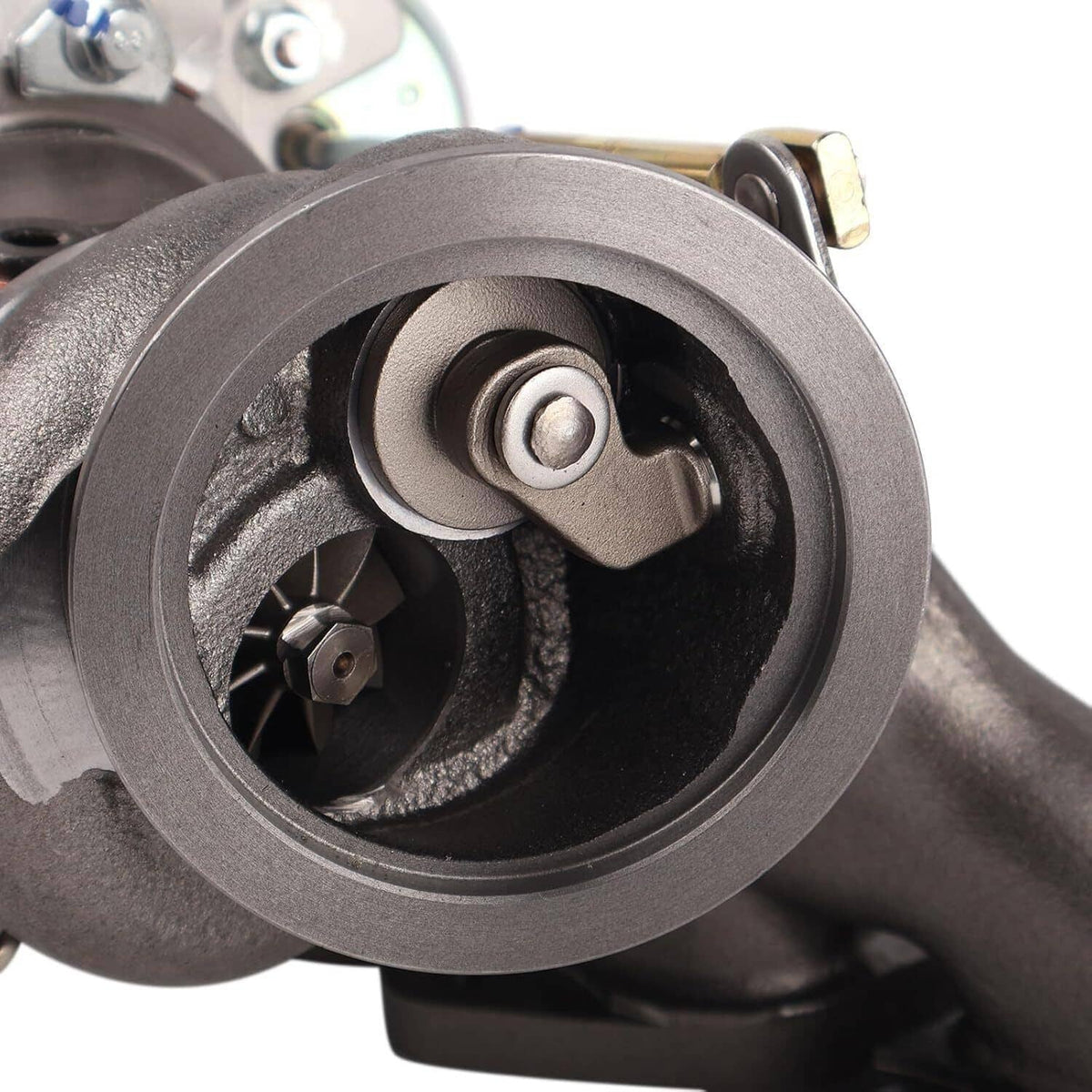 Turbocharger compressor housing with wheel, black intake and mounting flange