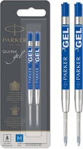 Parker Quink gel pen refill cartridges in blister pack, retractable rollerball, blue ink, 2-pack