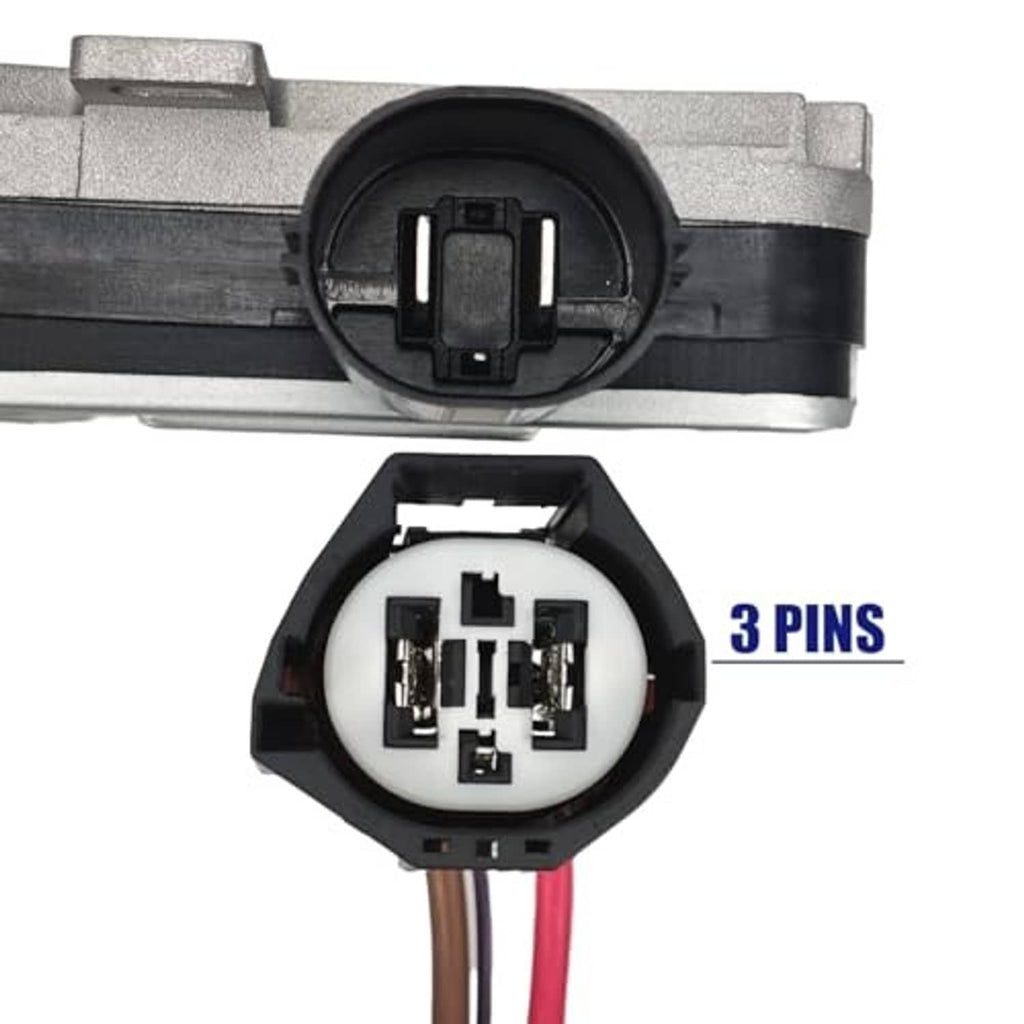 3-pin cooling fan connector housing with terminal pins and red/brown wires
