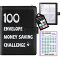 Black A5 100-envelope money saving challenge binder with reusable tracker inserts