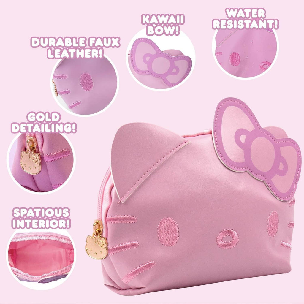 Pink Hello Kitty mini pouch with cat-ear applique and stitched dot details
