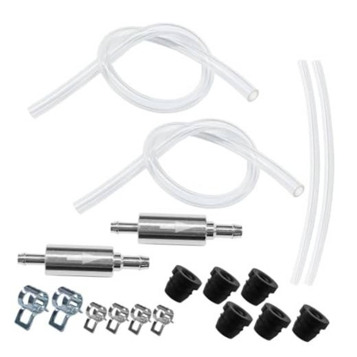 Brake bleeder kit hoses with one-way check valve fittings and black rubber caps