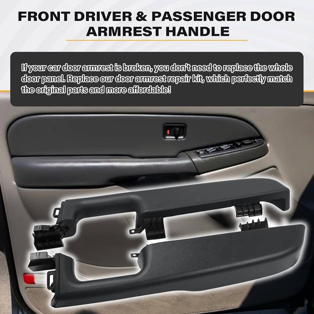 Front door armrest handle, black plastic, replacement with mounting brackets