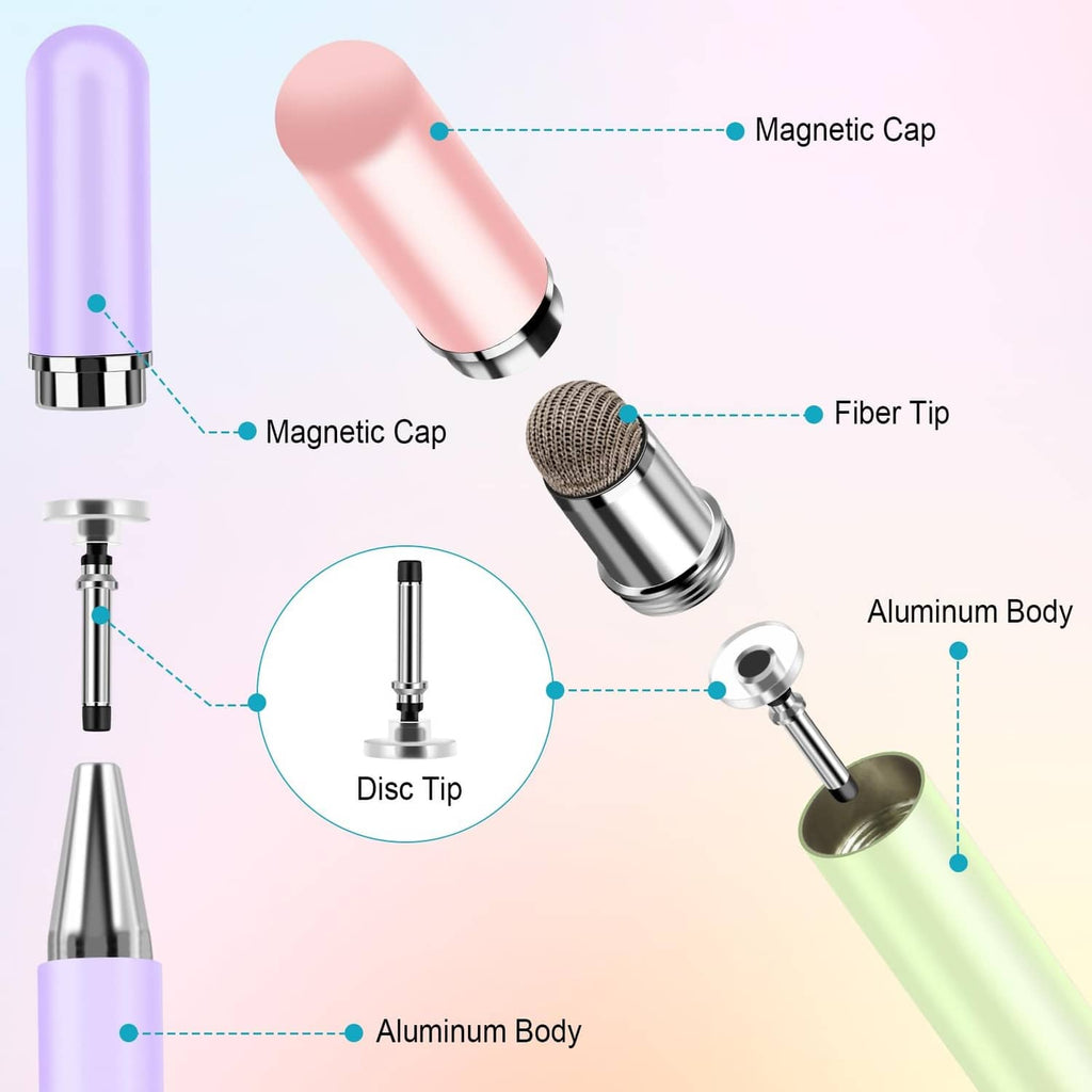 Touch screen stylus pen components: aluminum body, magnetic cap, disc and fiber tips
