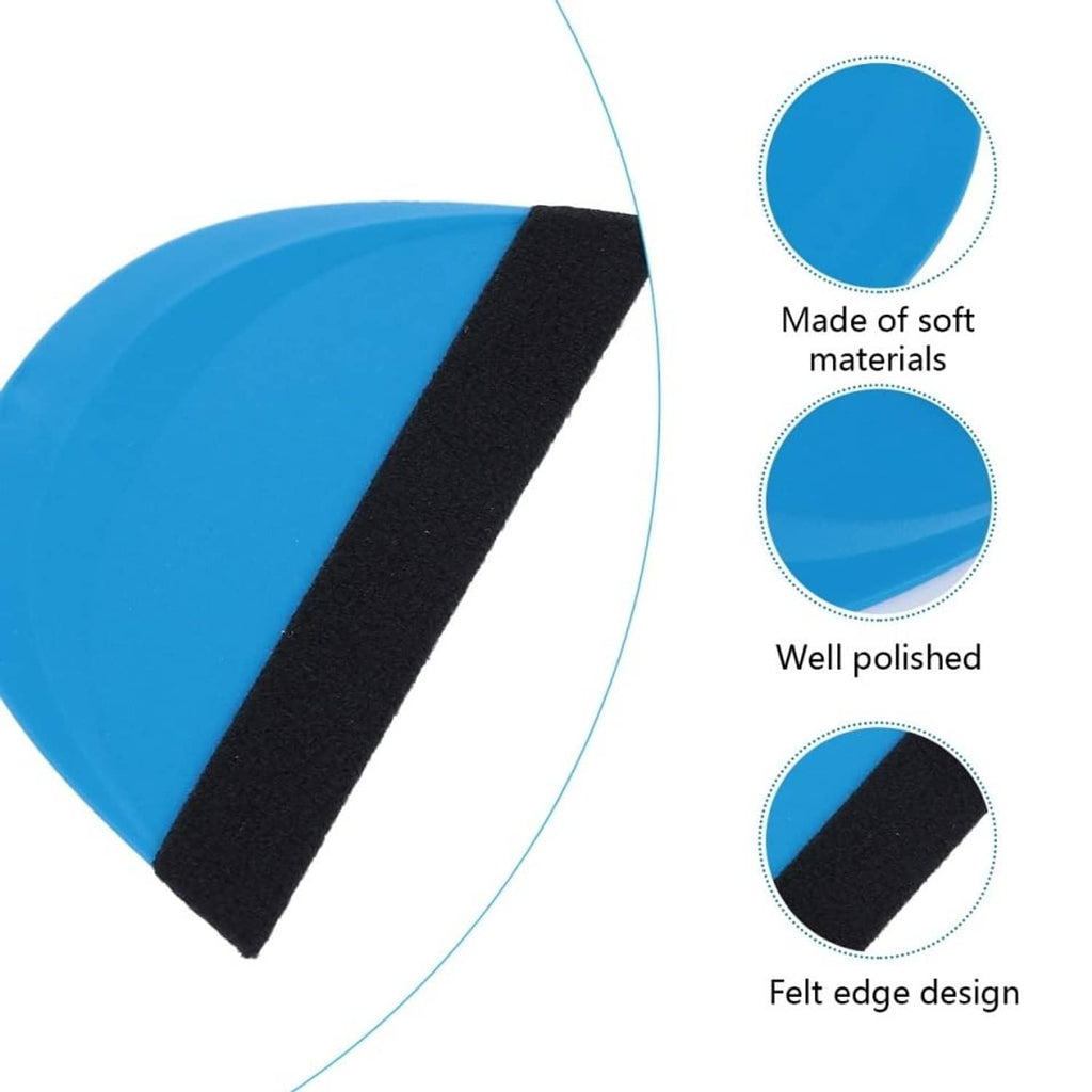 Soft felt squeegee with blue pad and black edge, semicircular shape