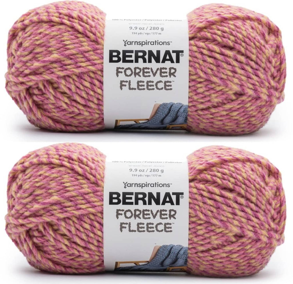 Super bulky fleece yarn pack, 2 skeins in pink, purple, and gold heather