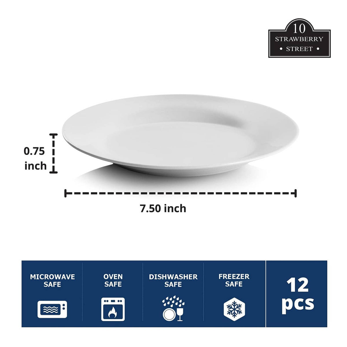 White round 7.5-inch shallow plate for salad or dessert