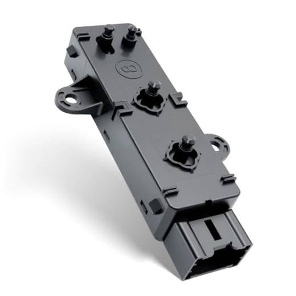 Power seat control switch front driver-side, black plastic with four buttons