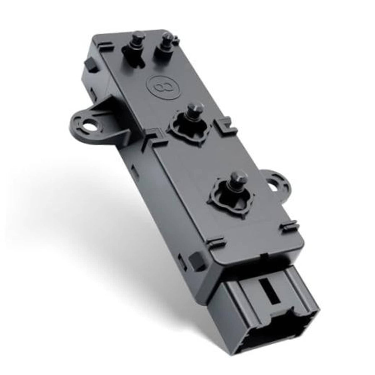 Power seat control switch front driver-side, black plastic with four buttons