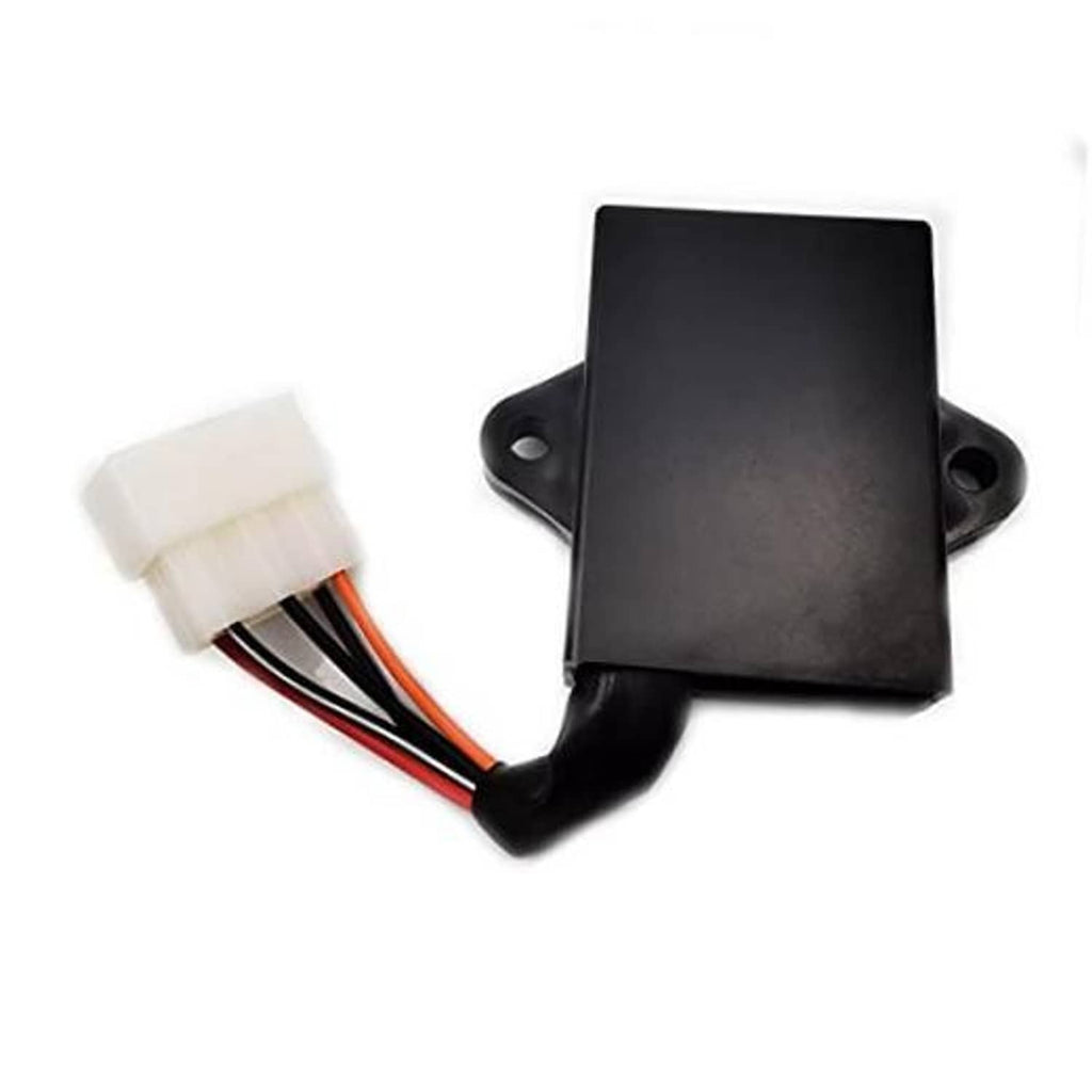 Black ignition CDI box with mounting holes and wire harness connector