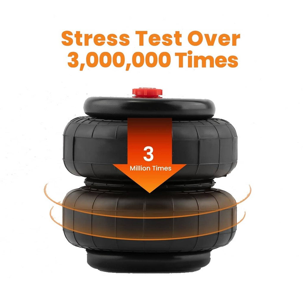 Dual air suspension bags for air ride with red top valve and stress-test indicator