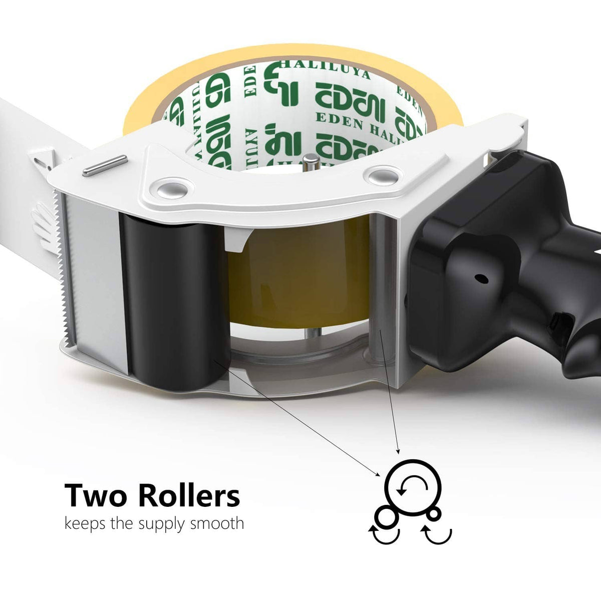 Prosun tape gun dispenser with dual rollers and a mounted yellow tape roll