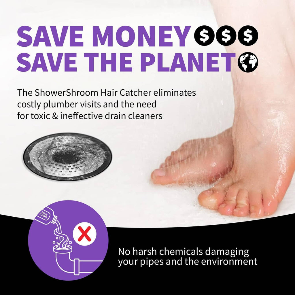 Stainless steel shower drain hair catcher disc with perforations and black rim