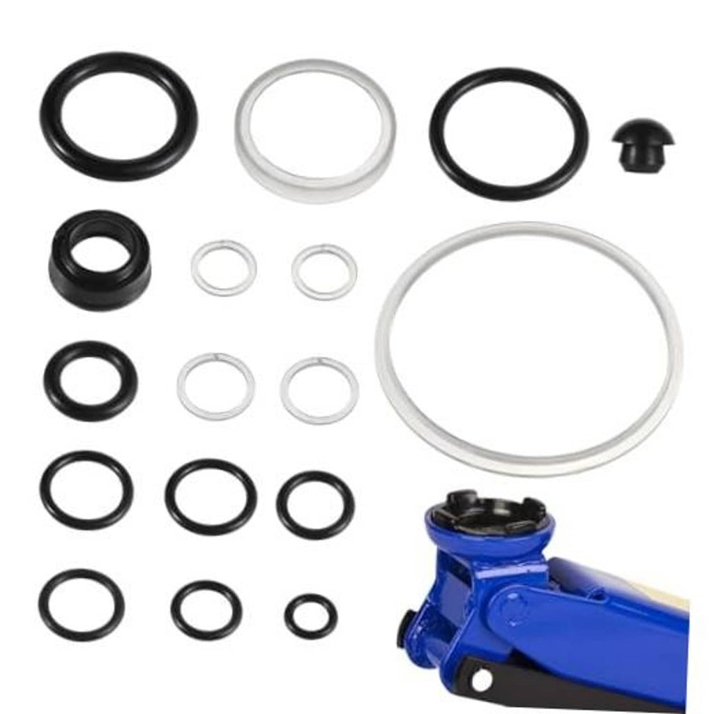 Floor hydraulic jack seal kit with black and light rings, gasket rings, and oil plug