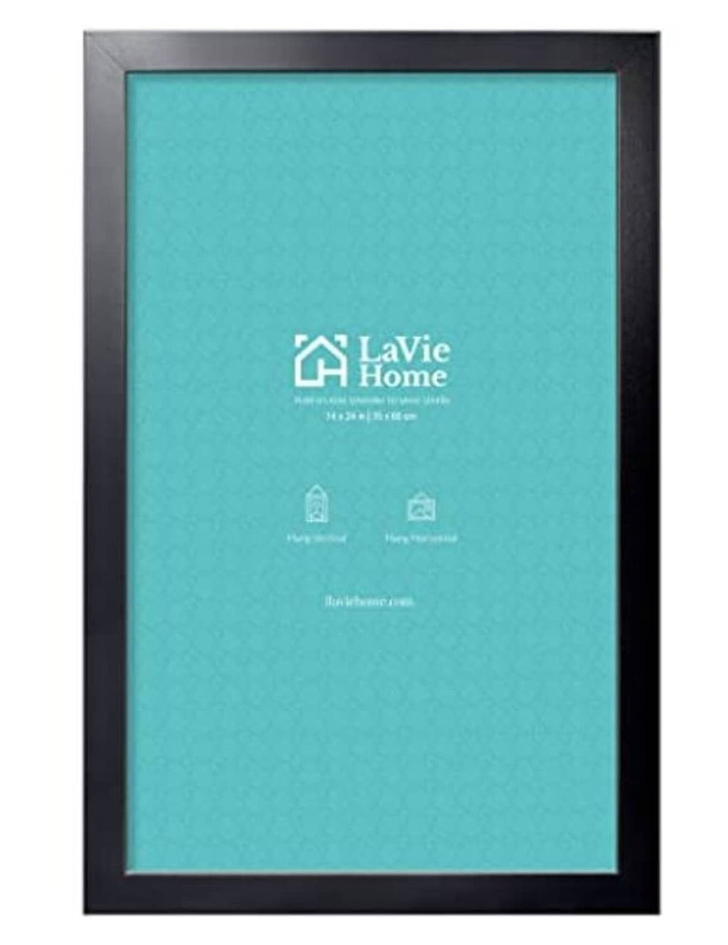 Black 14x24 poster picture frame, teal artwork behind clear cover