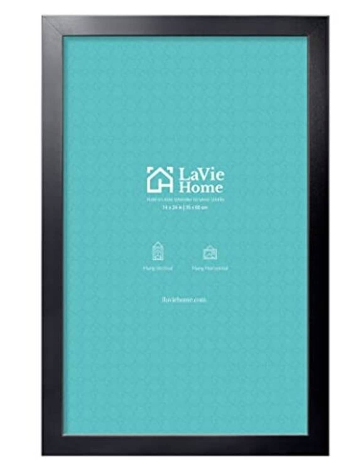 Black 14x24 poster picture frame, teal artwork behind clear cover