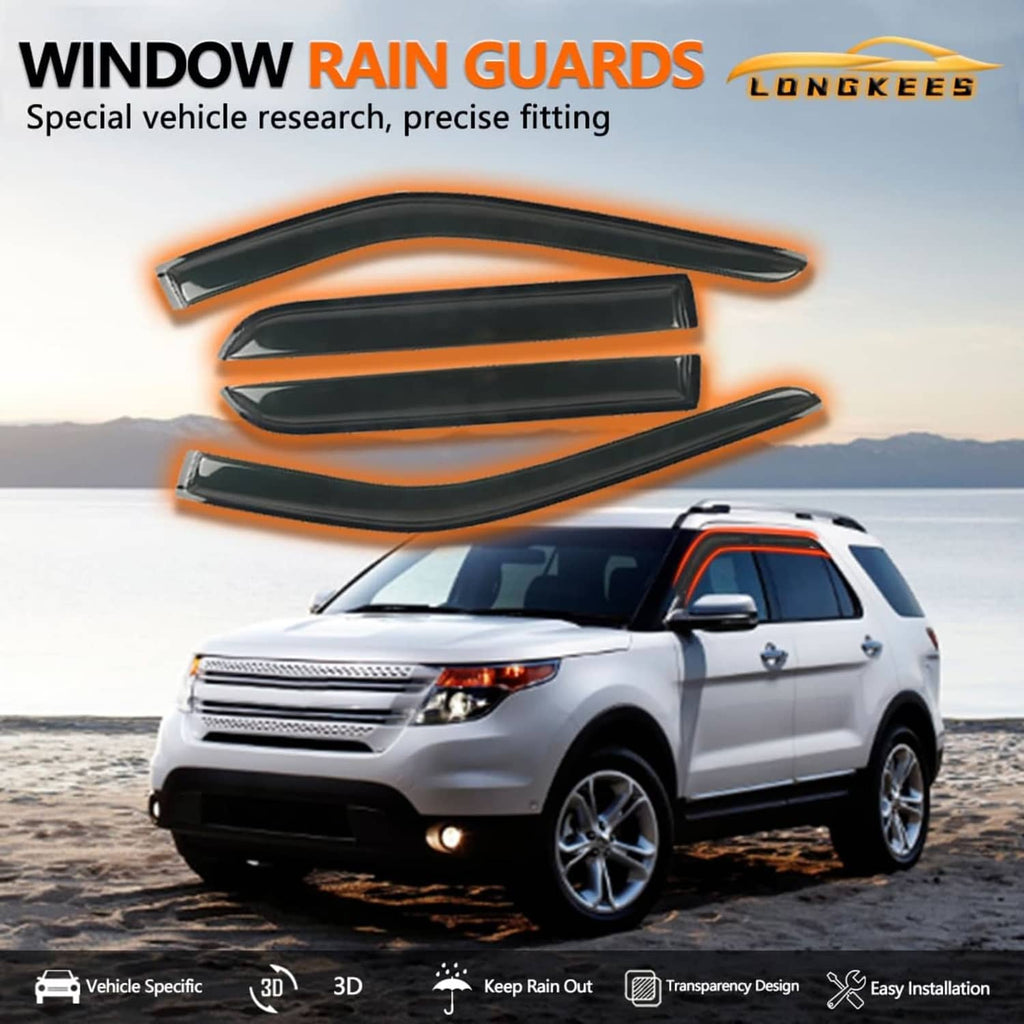 Four dark smoke in-channel window rain guards set for vehicle side windows