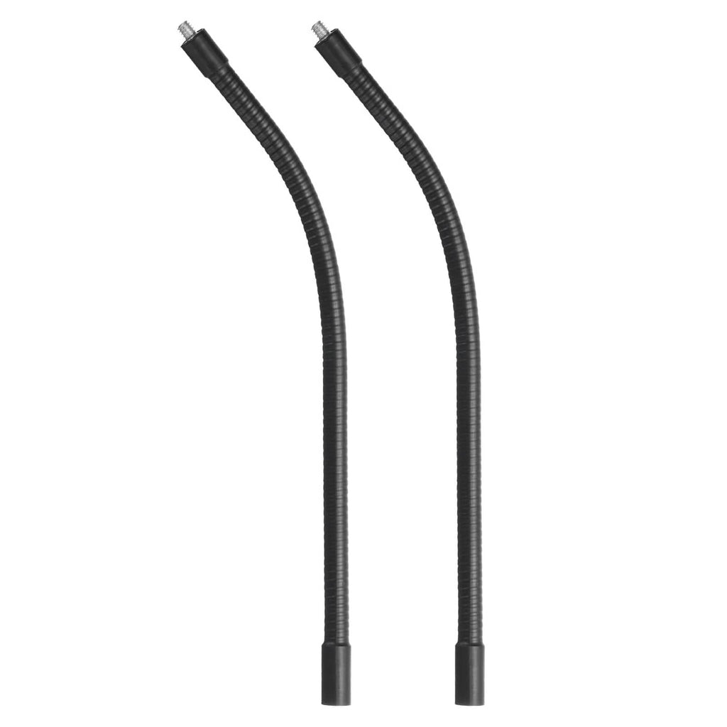 Black gooseneck hose pair with flexible arms and threaded ends, 12-inch length
