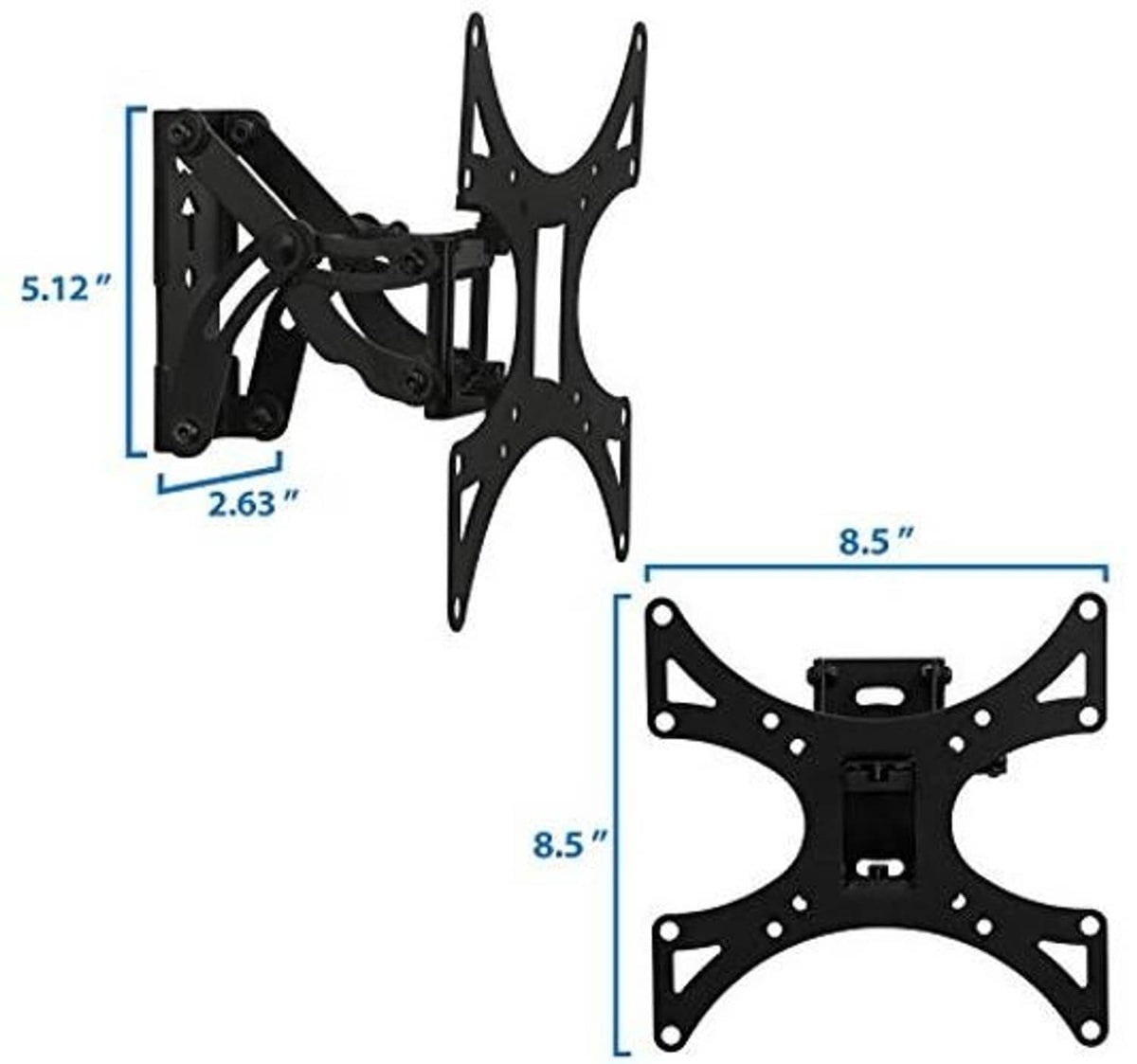 TV wall mount dimension diagram with bracket depth and plate width measurements