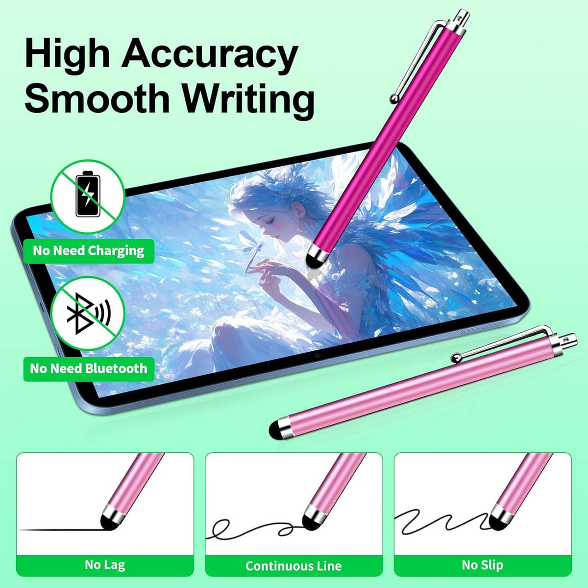 Pink stylus pen with black rubber tip for smooth touchscreen writing