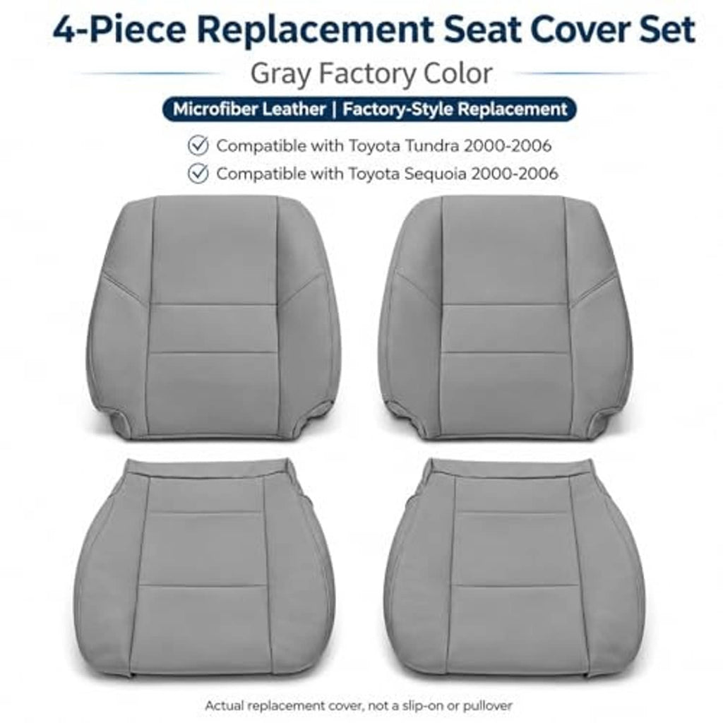Gray 4-piece front seat back and bottom replacement cover set for driver and passenger