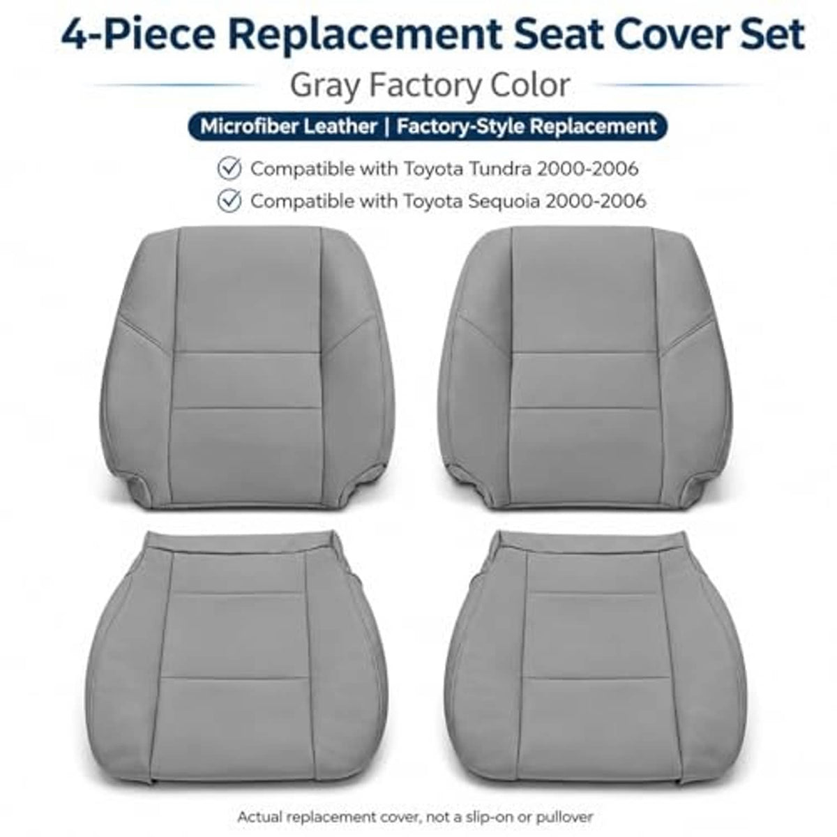 Gray 4-piece front seat back and bottom replacement cover set for driver and passenger