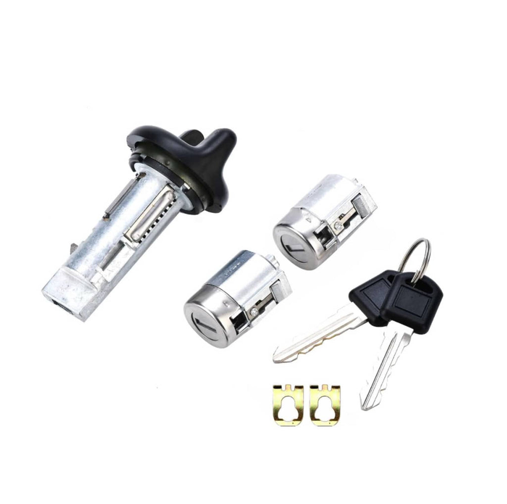 Ignition and door lock cylinders with keys and mounting clips
