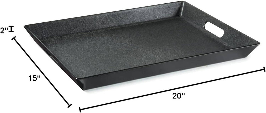 Black non-skid tray, 15 in x 20 in, with handle cutout and raised sides